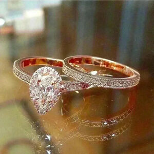 New 14k Rose Gold Over Silver Diamond 2pc Set